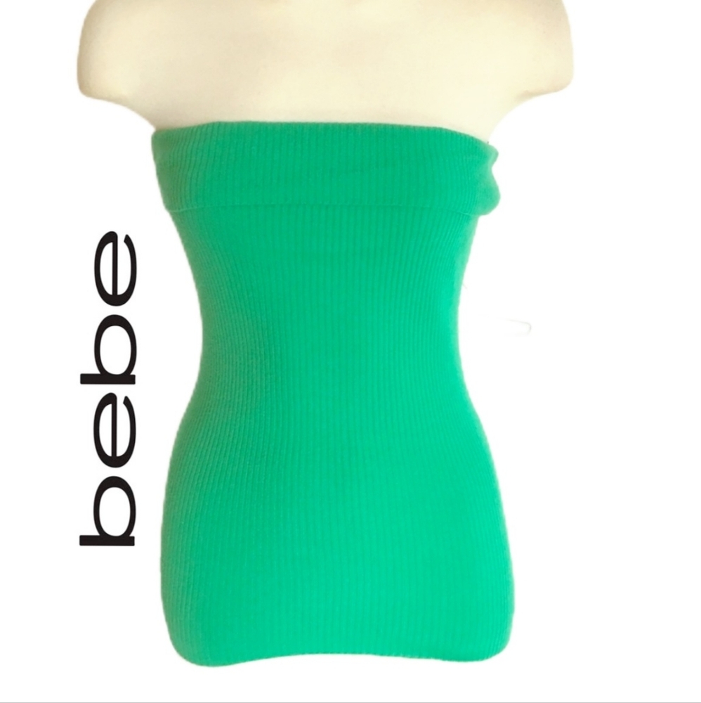 New Bebe Kelly Green Knit Strapless Tube Top Blouse Revolve Style